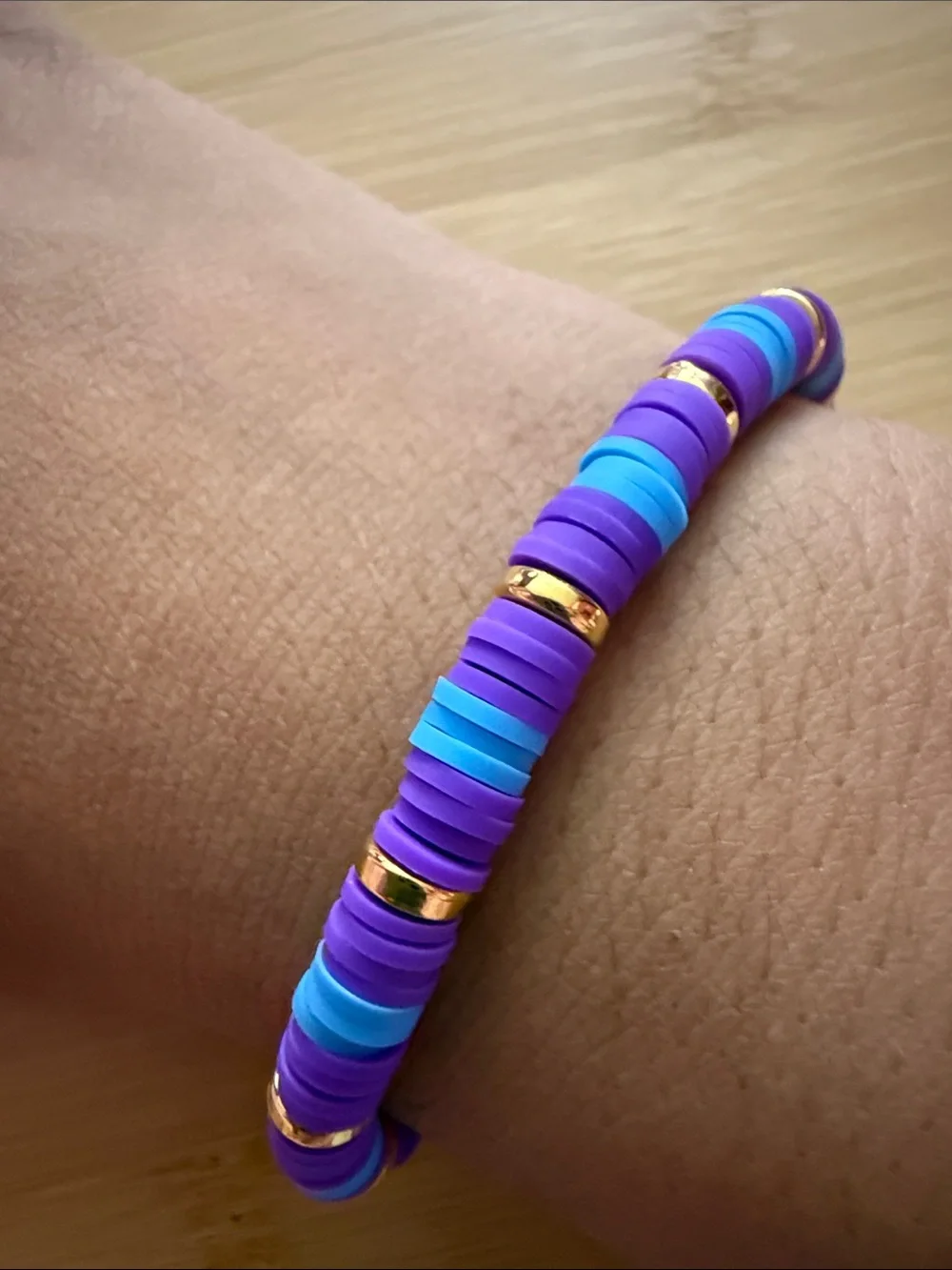 Kids Purple & Teal Stretch Bead Bracelet with Gold Accents